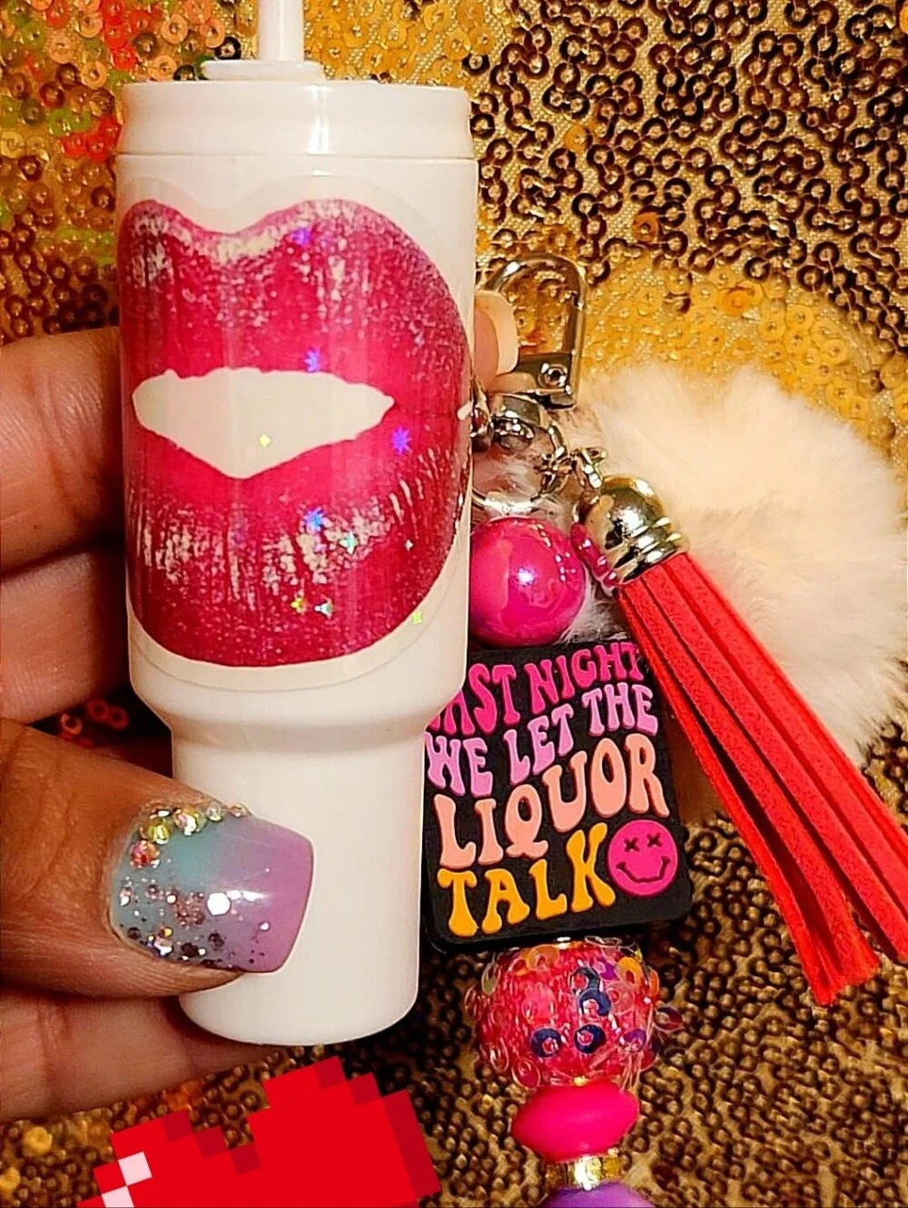 Pom-Pom Keychain With Tumbler ( Lid Opens For Chapstick, Money,meds, Lipstick)